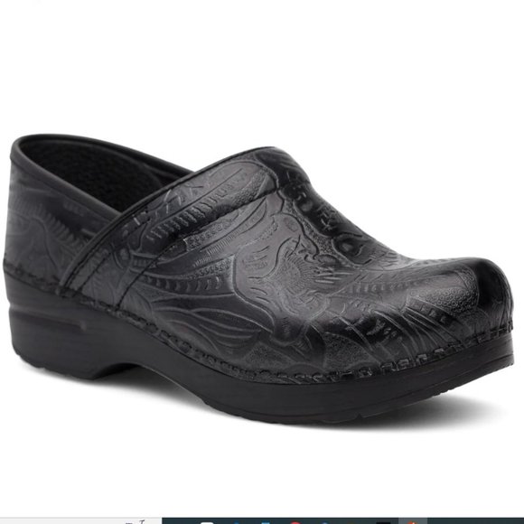 DANSKO Black Tooled Leather Slip-On Professional Clog - Picture 1 of 9